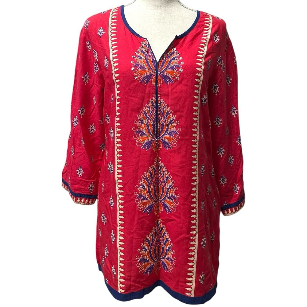 Sabhyata Red Printed Kurti‎ Tunic Top 3/4 Sleeve Ethnic Boho Women's L Boho